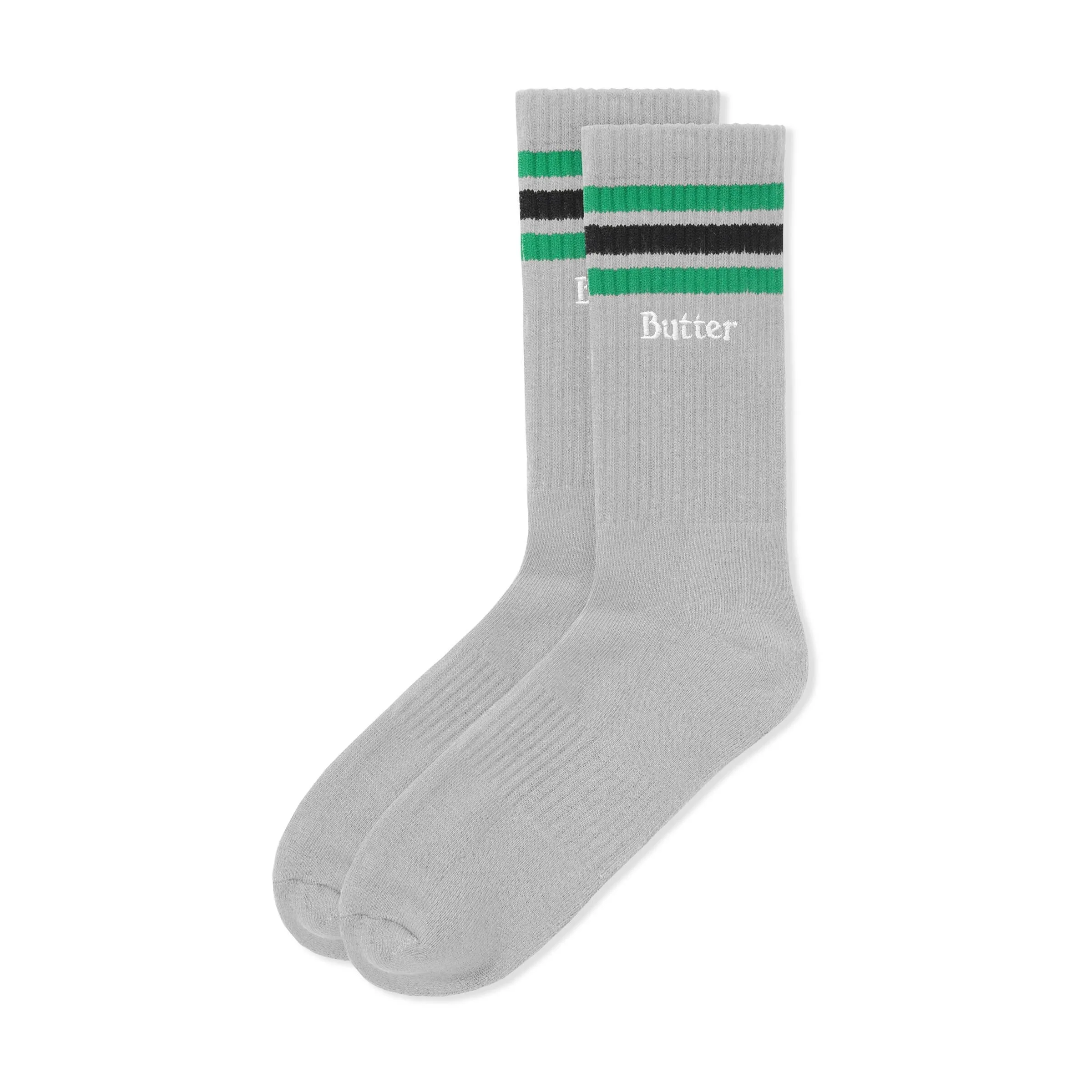 Butter Stripe Socks: Gray green/black/green