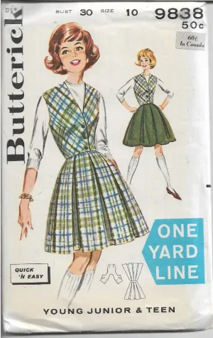 Butterick 9838 Teen Knee Knocker Skirt Weskit Vintage Sewing Pattern 1960's