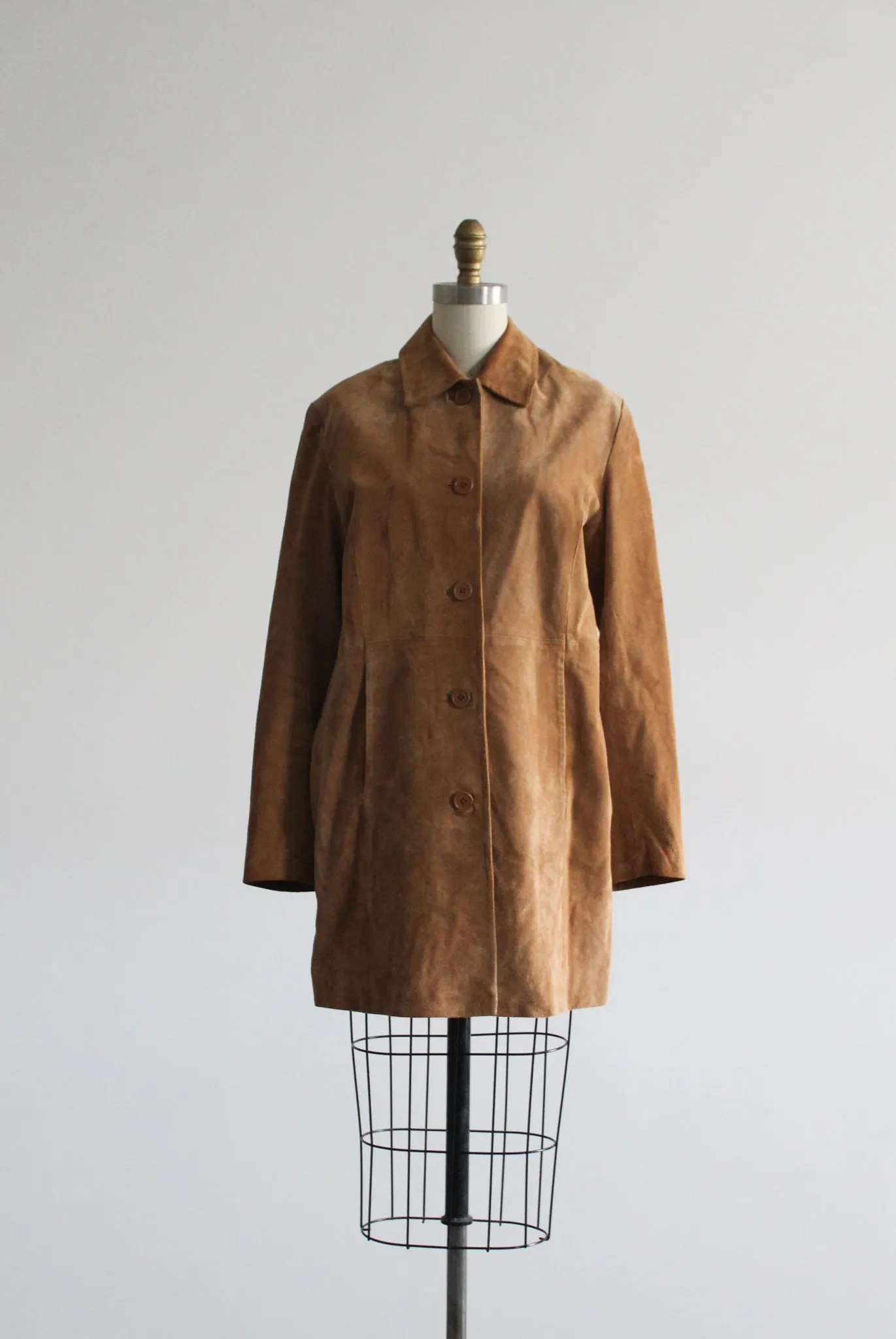 camel suede trench