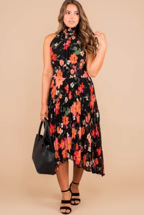 Can't Slow Down Black Floral Midi Dress