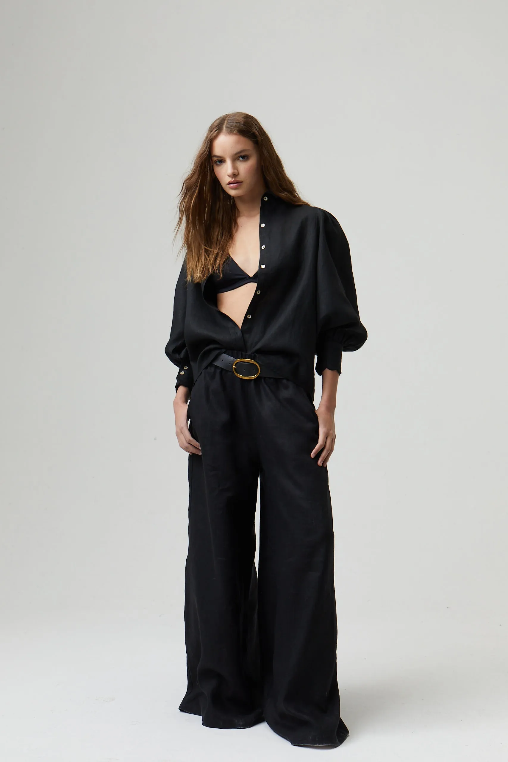 Cape Linen Pants - Black