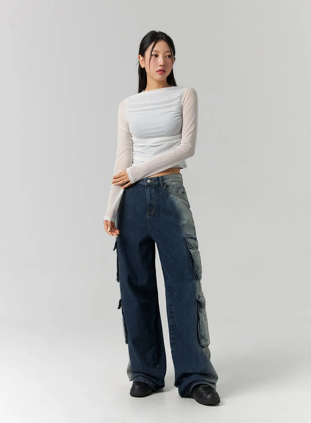 Cargo Gradation Wide Leg Jeans CS320