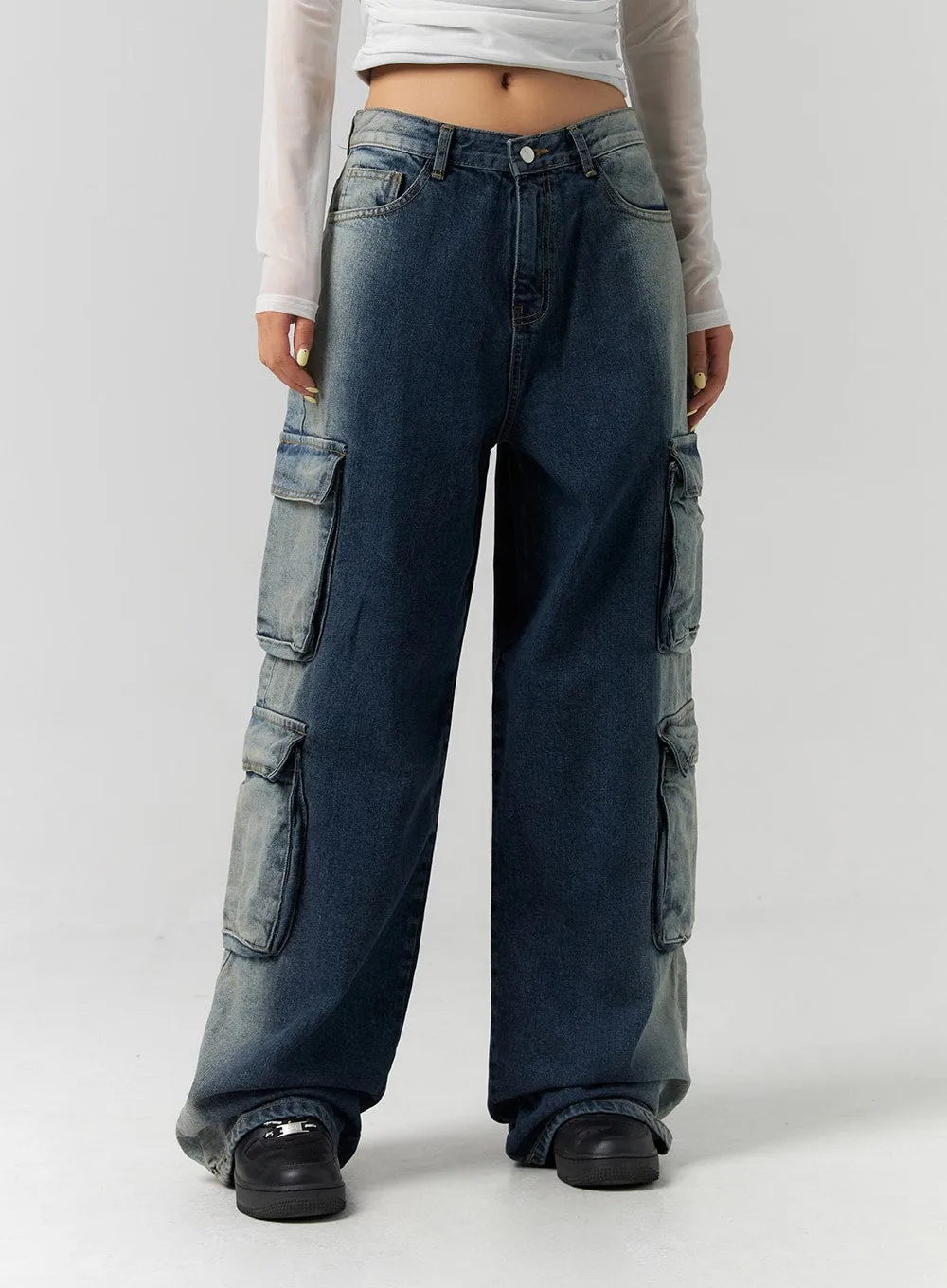 Cargo Gradation Wide Leg Jeans CS320