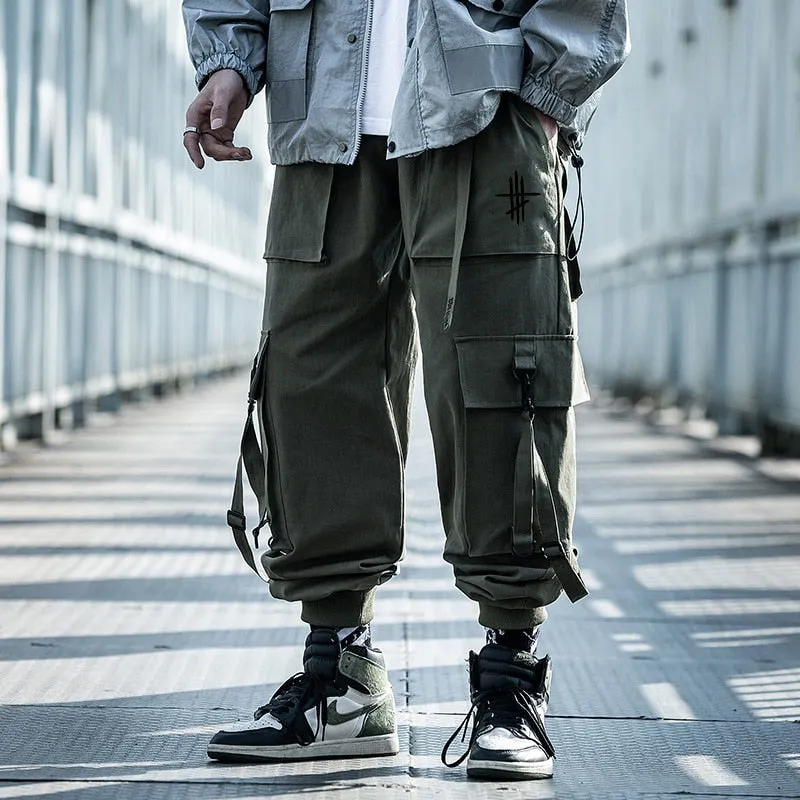 Cargo Pants Men Hip Hop Tactics Joggers Trousers Elastic Waist Ribbon Fahsion Harajuku Streetwear Pant Male WB579