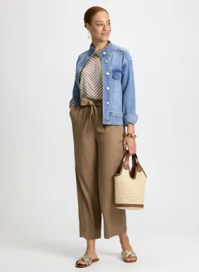 Cargo Pocket Denim Jacket & Belted Elastic Waist Pants