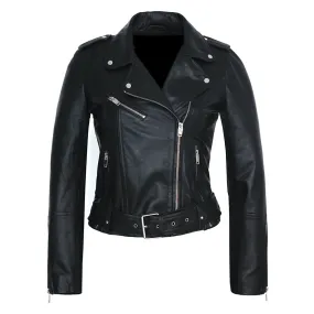 Carolina Womens Nappa Asymmetric Moto Leather Jacket