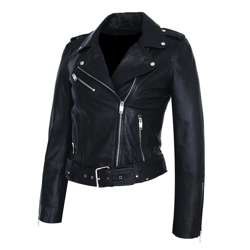 Carolina Womens Nappa Asymmetric Moto Leather Jacket