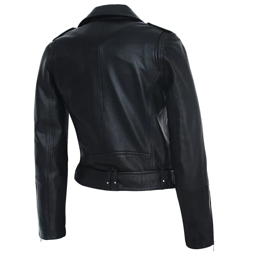 Carolina Womens Nappa Asymmetric Moto Leather Jacket