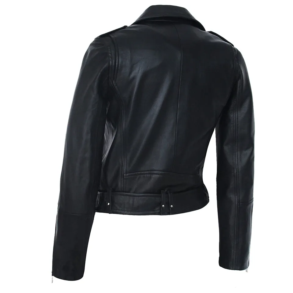 Carolina Womens Nappa Asymmetric Moto Leather Jacket