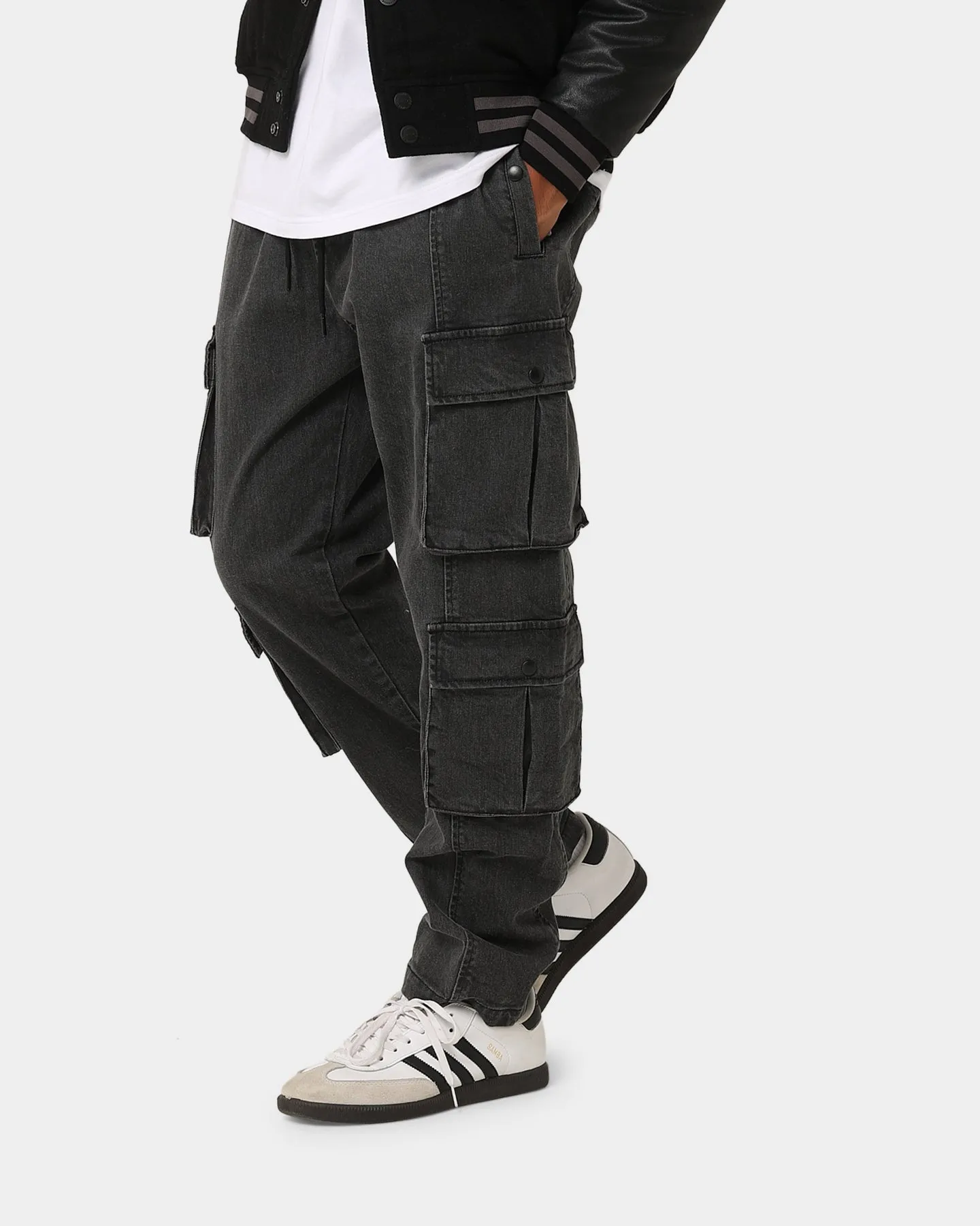 Carre Double Denim Cargo Pants Washed Black