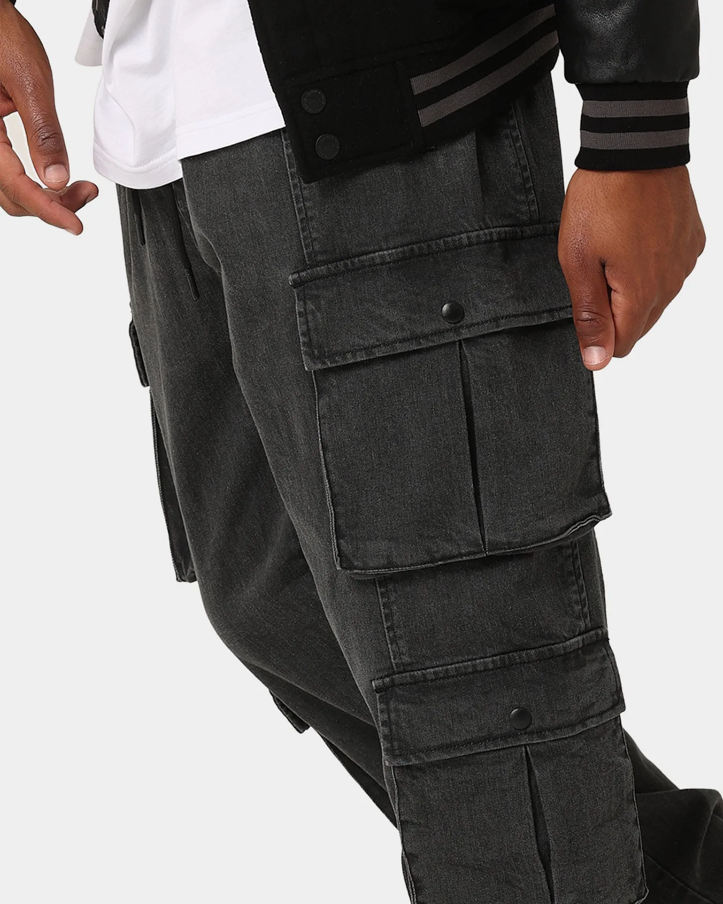 Carre Double Denim Cargo Pants Washed Black