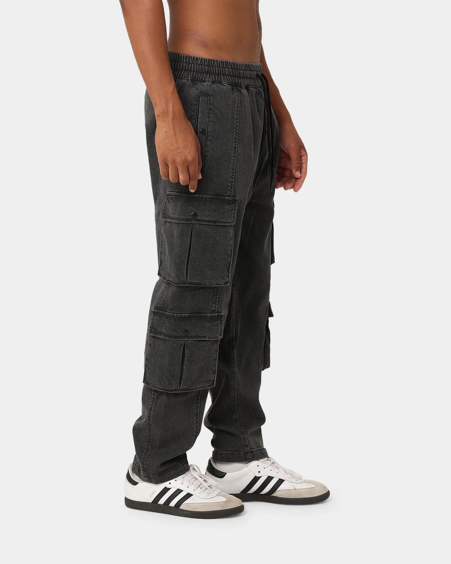 Carre Double Denim Cargo Pants Washed Black