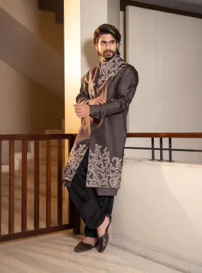 Charcoal Grey Long Jacket Kurta