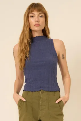 Chasing You Funnel Neck Rib Tank - Rich Indigo