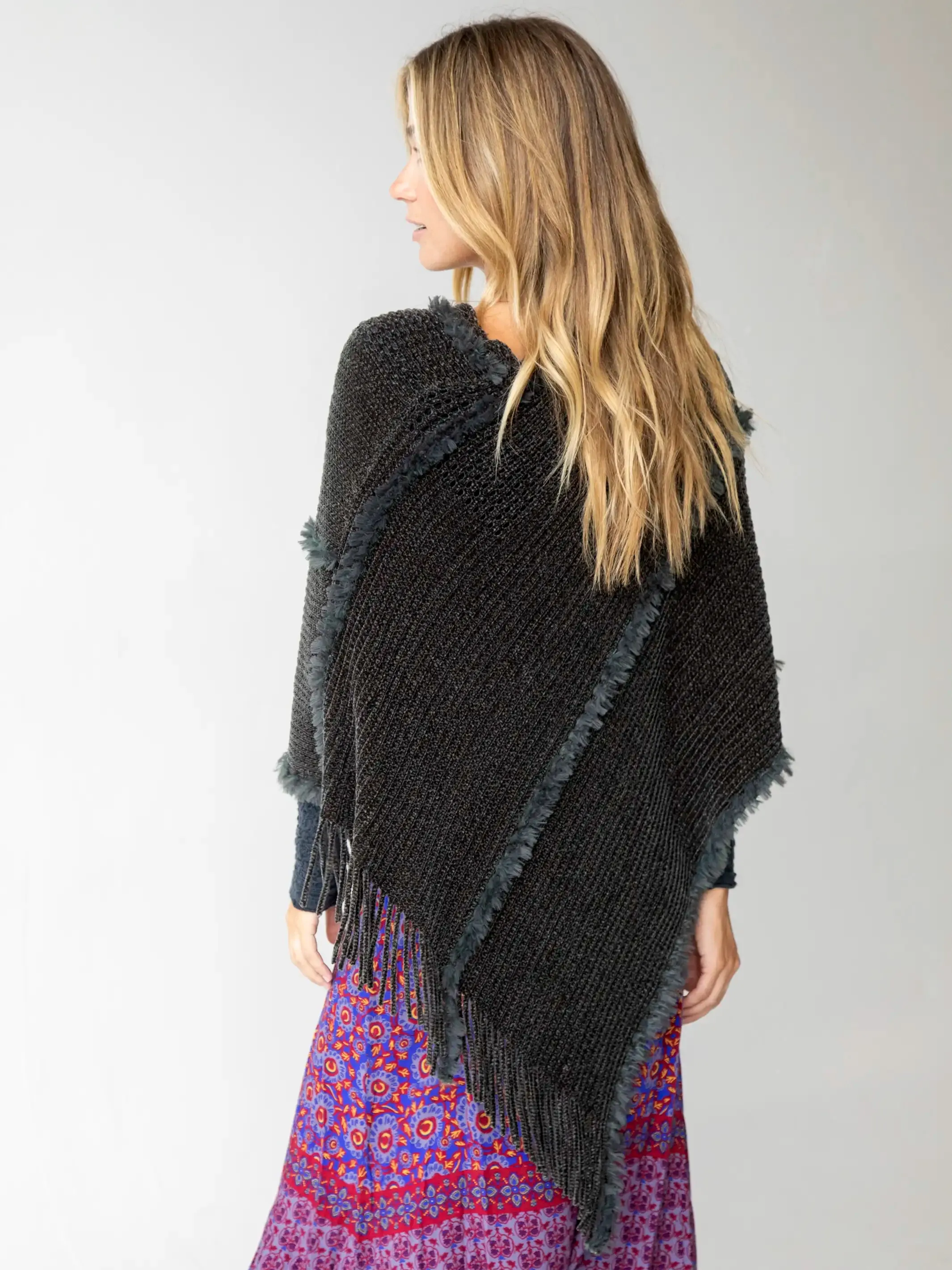 Chenille Poncho Scarf - Charcoal