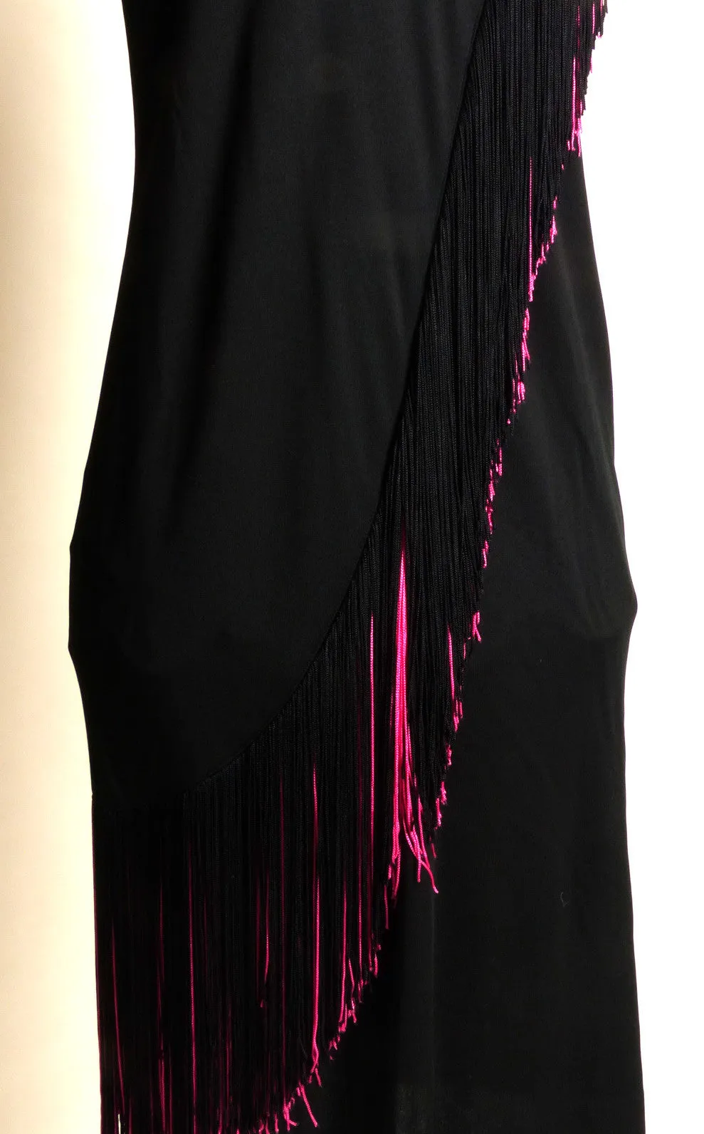 Circa 1970s/1980s Lilli Diamond of California Black and Pink Fringed Dress