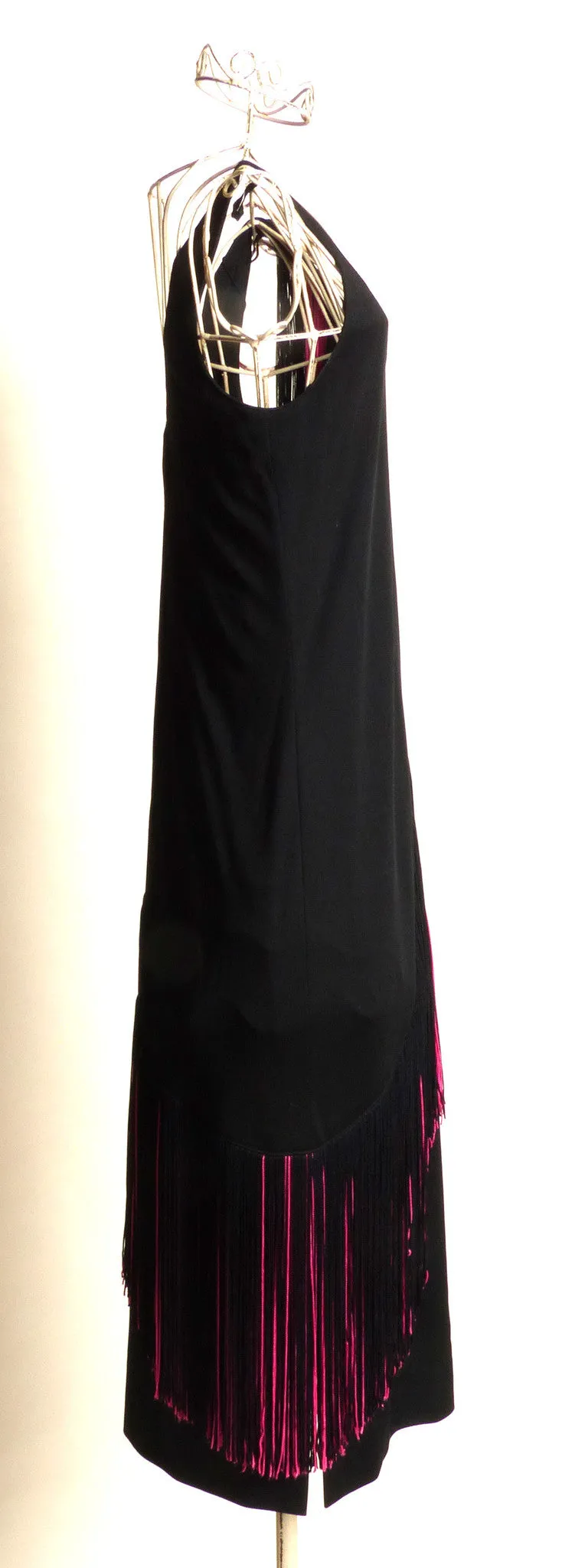 Circa 1970s/1980s Lilli Diamond of California Black and Pink Fringed Dress