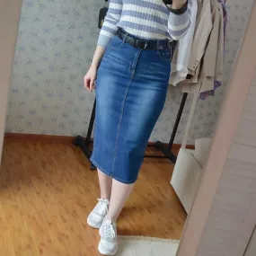 Classic Denim Skirt Women Long Jean Skirt High Waist Pencil Skirt