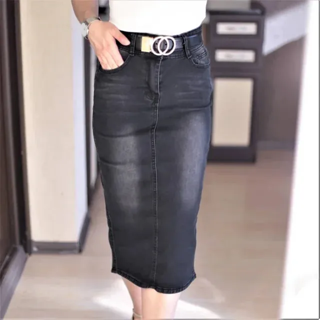 Classic Denim Skirt Women Long Jean Skirt High Waist Pencil Skirt