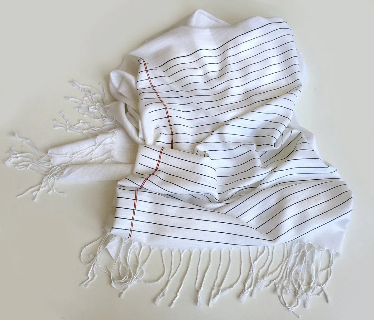 College Ruled Scarf. Lined Paper linen-weave pashmina