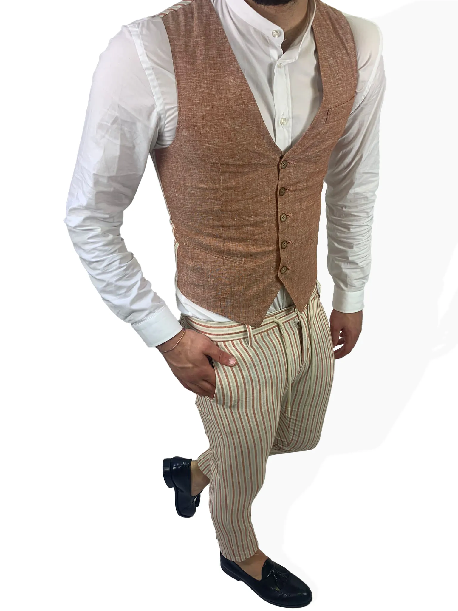 Completo Lino Marines Pantalone   Gilet