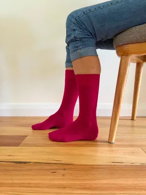 Cotton Crew Sock in  Fuchsia - Aussie Made