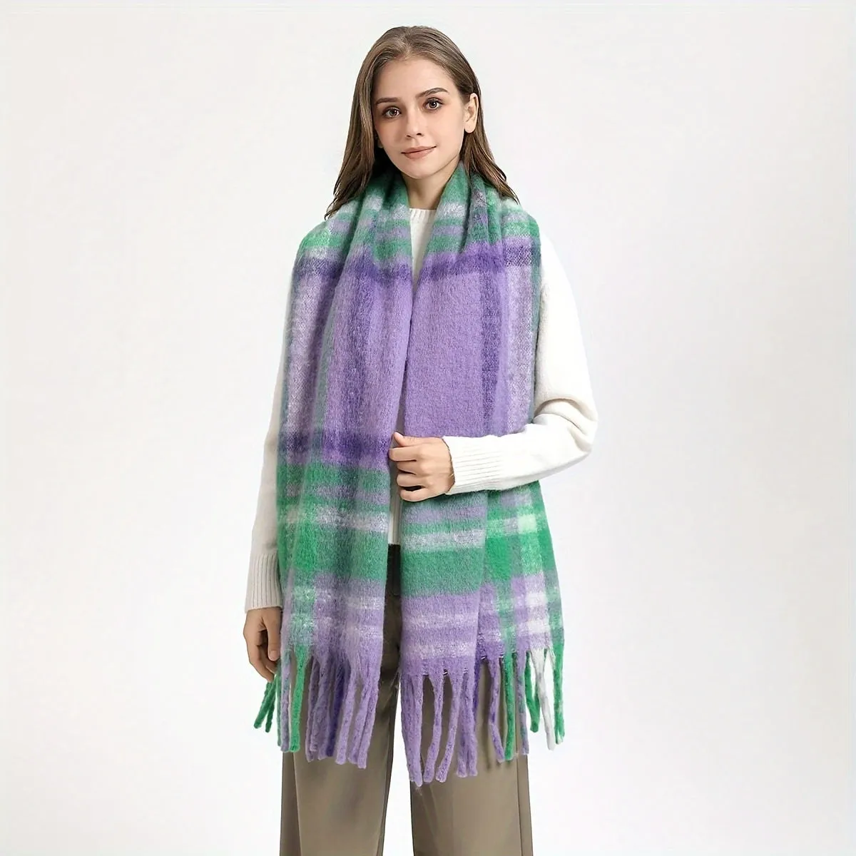 Cozy Multicolor Striped Cashmere Scarf Stylish  Warm Shawl