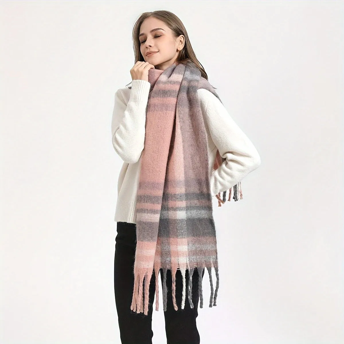 Cozy Multicolor Striped Cashmere Scarf Stylish  Warm Shawl