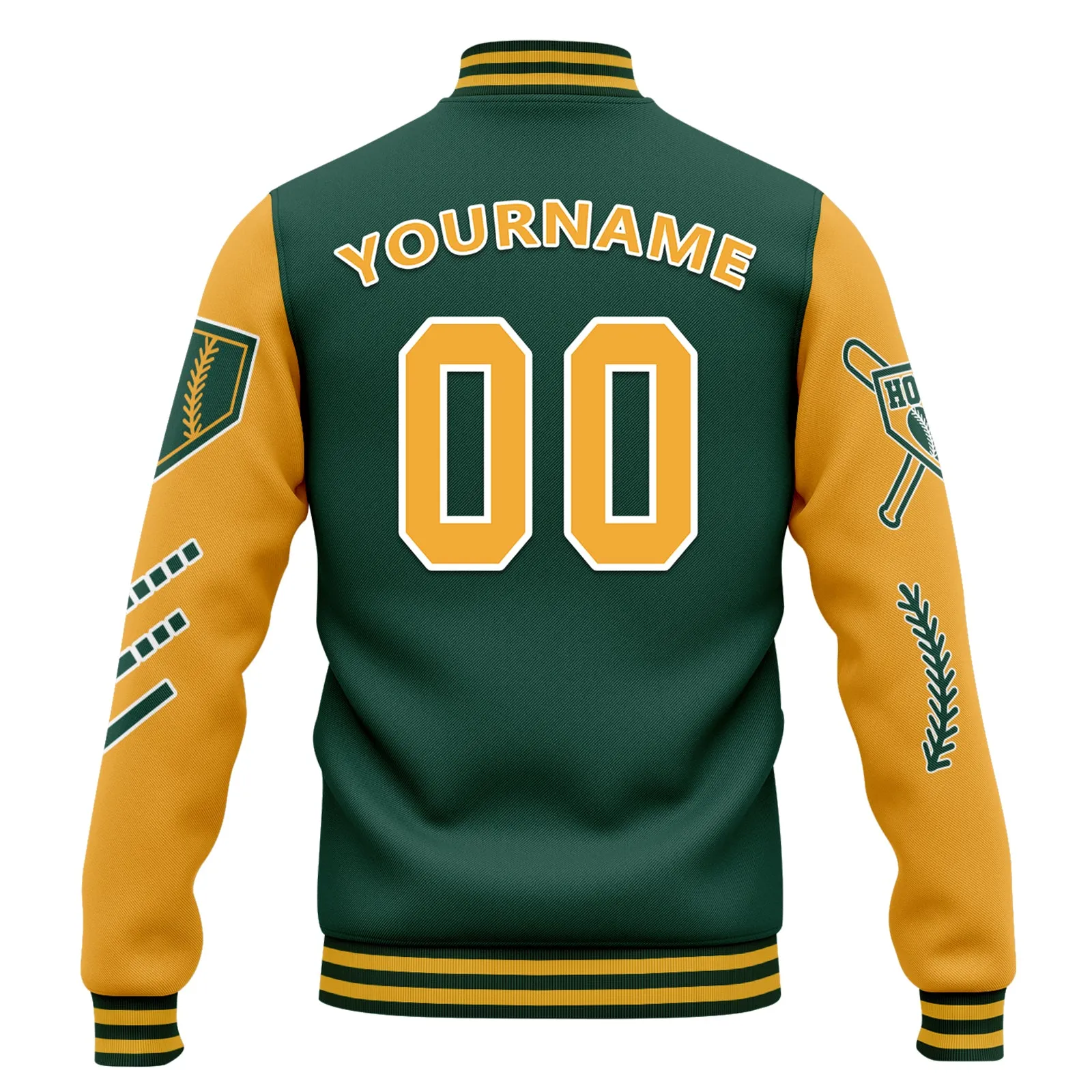 Custom Green Yellow Raglan Sleeves Jacket Bomber Full-Snap Varsity Letterman Personalized Jacket FZ005-D023002-9