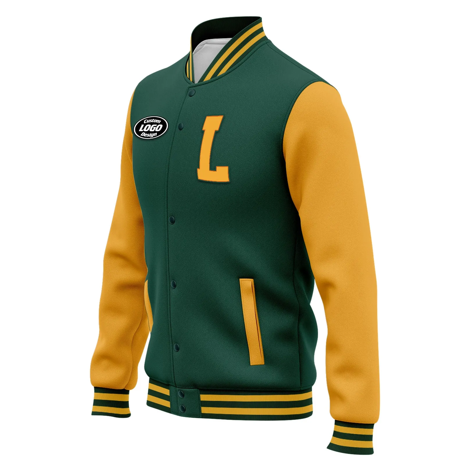 Custom Green Yellow Waterproof Jacket Bomber Full-Snap Varsity Letterman Personalized Jacket FZ007CD-D020316-9