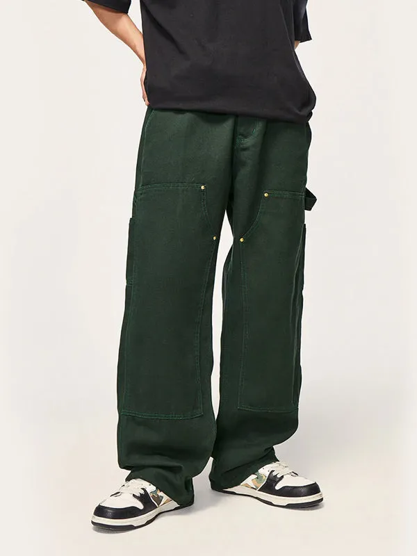 Dark Green Straight Leg Cargo Pants