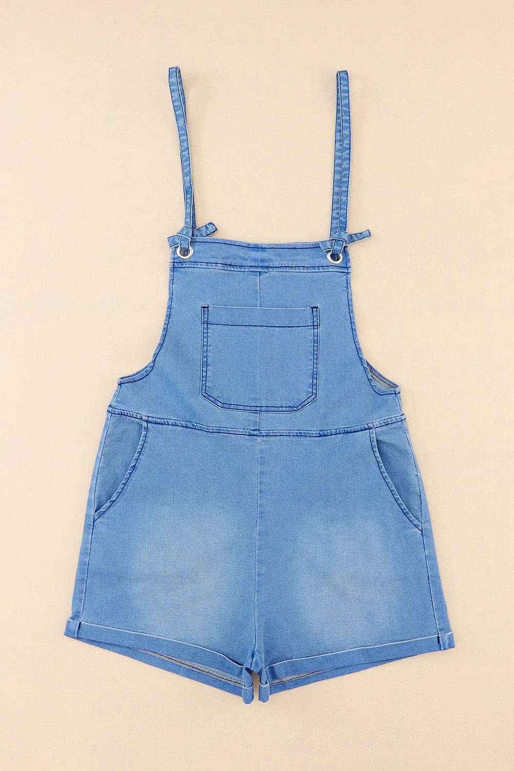 Denim Chambray Sleeveless Romper w/Pockets