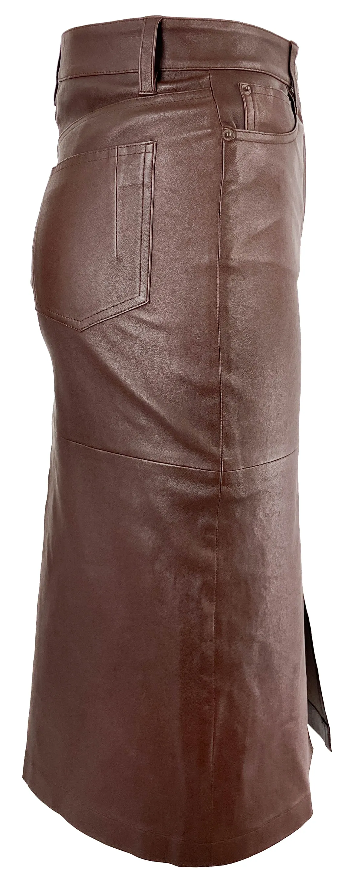 Derek Lam 10 Crosby Mia Leather Midi Skirt in Chocolate