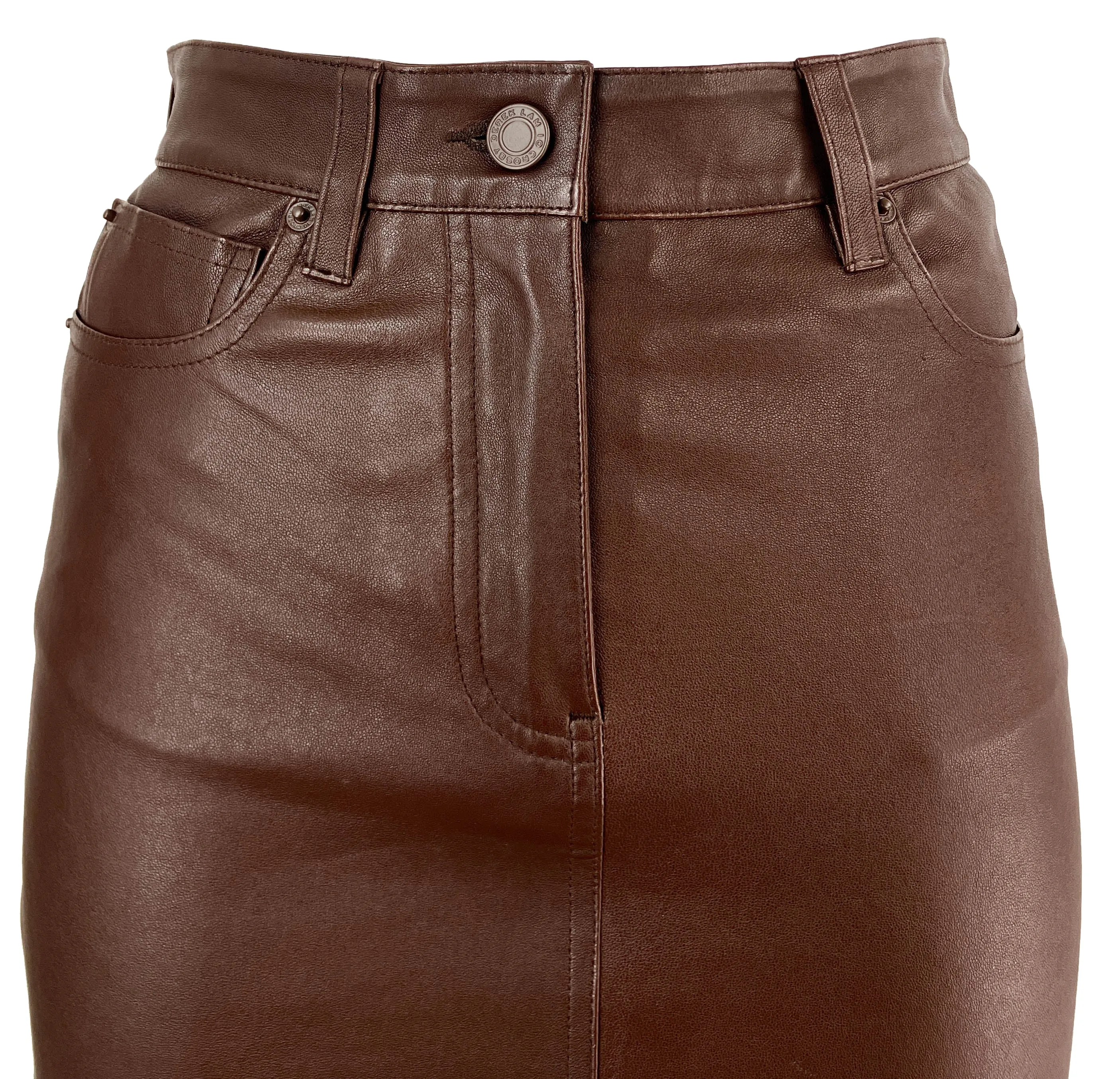 Derek Lam 10 Crosby Mia Leather Midi Skirt in Chocolate