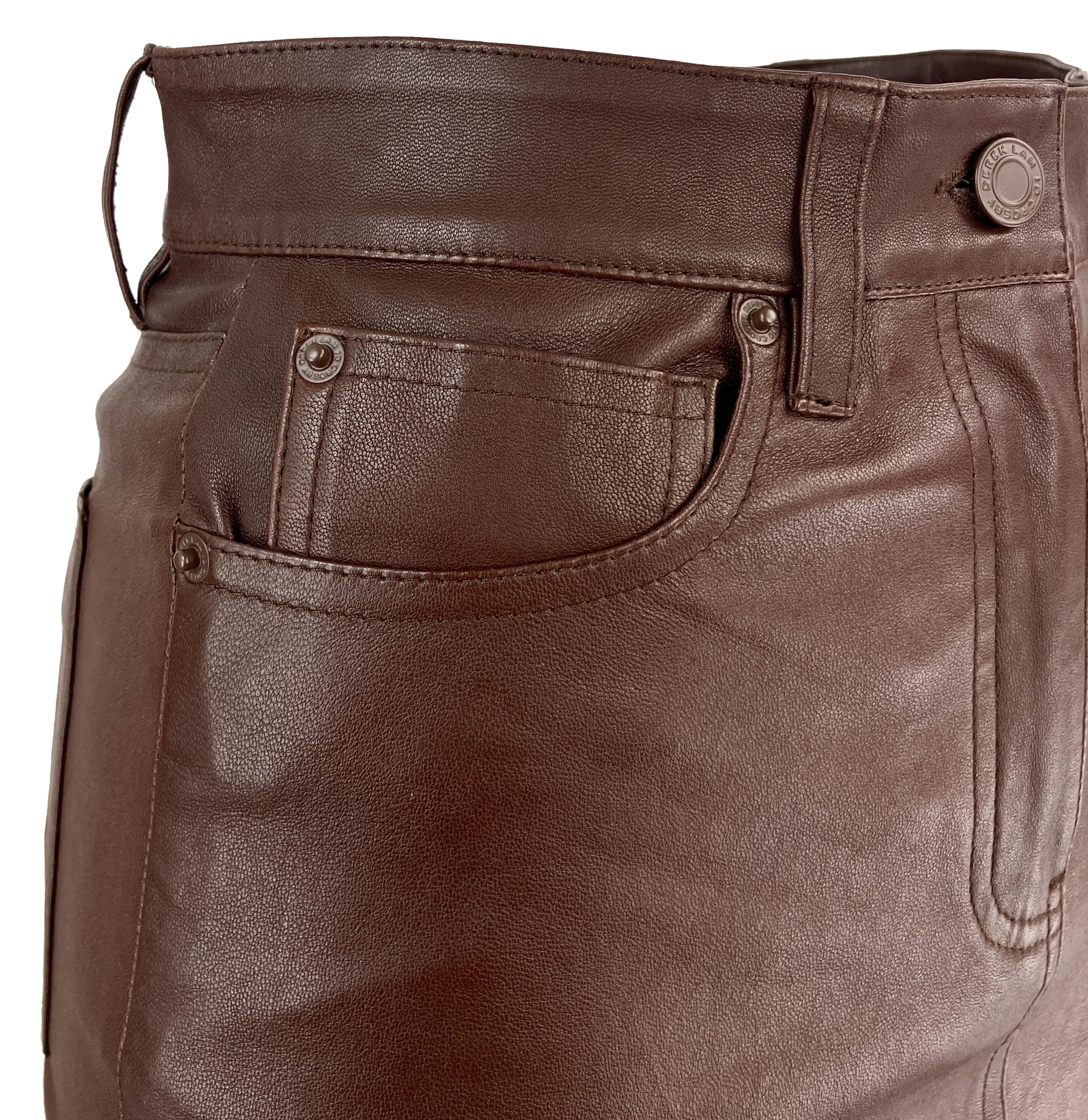 Derek Lam 10 Crosby Mia Leather Midi Skirt in Chocolate