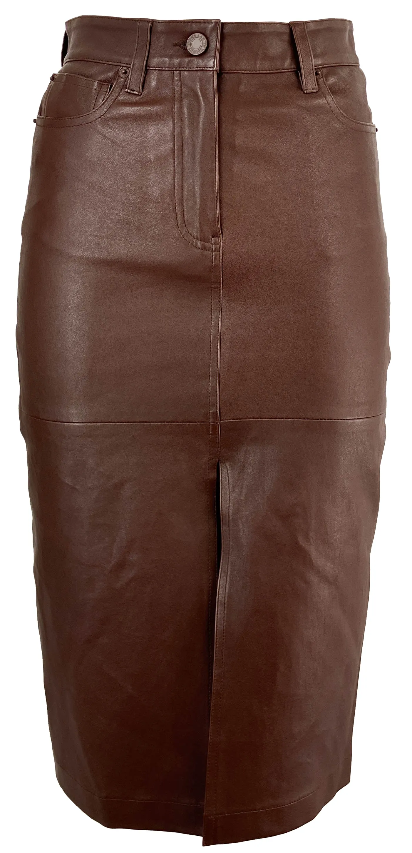 Derek Lam 10 Crosby Mia Leather Midi Skirt in Chocolate