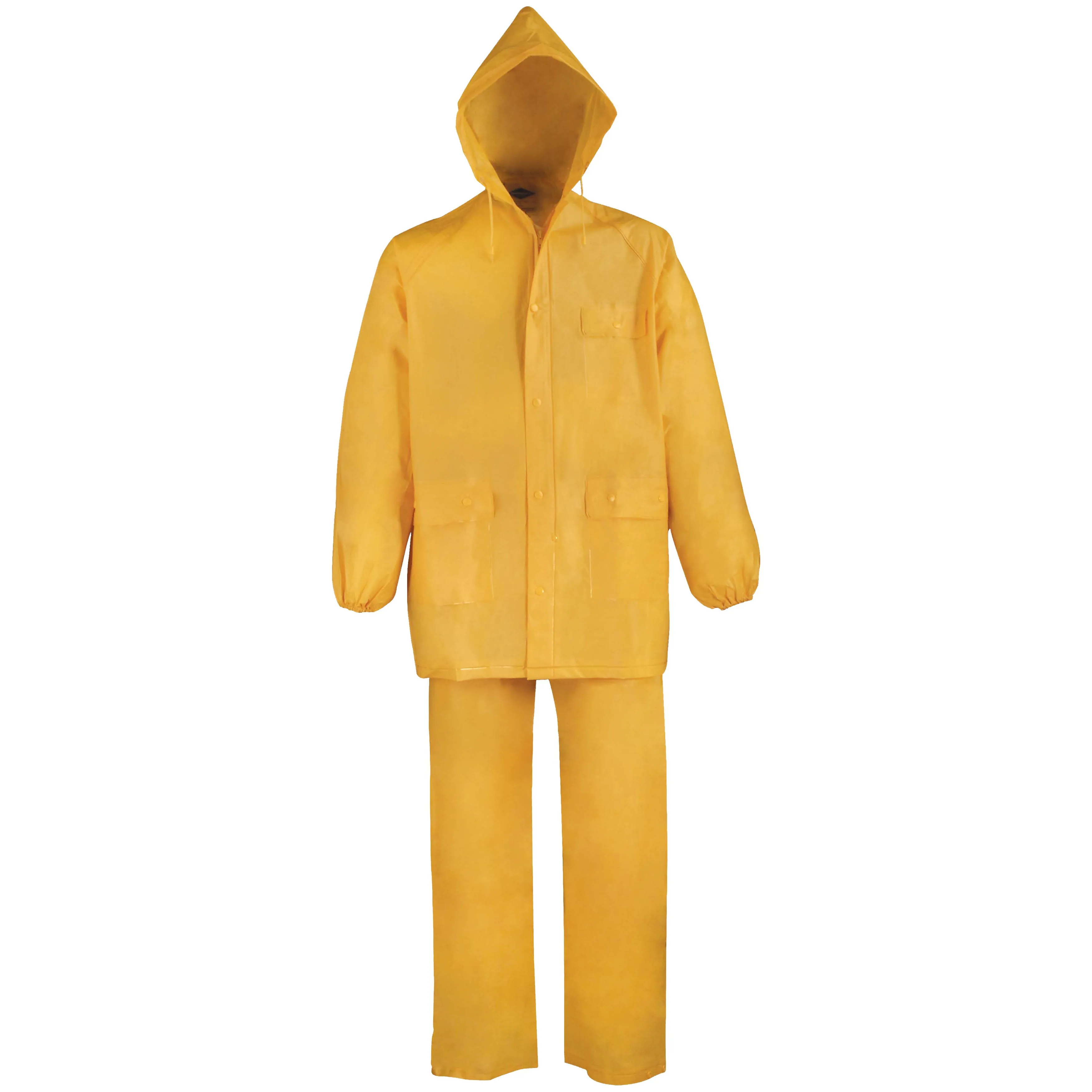 Diamondback 8127-XXXL Rain Suit, 3XL, 32-1/2 in Inseam, PVC, Yellow, Drawstring Collar, Zipper with Storm Flap Closure