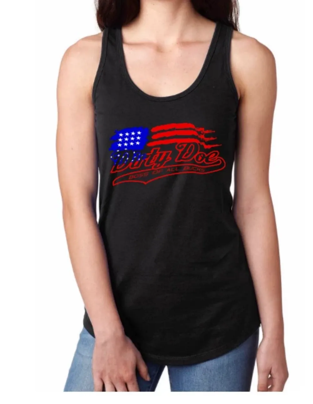 Dirty Doe "PROUD TO BE AN AMERICAN" Racer Back Tank Top (assorted colors)