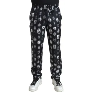 Dolce & Gabbana Elegant Silk Joggers with Religious Print