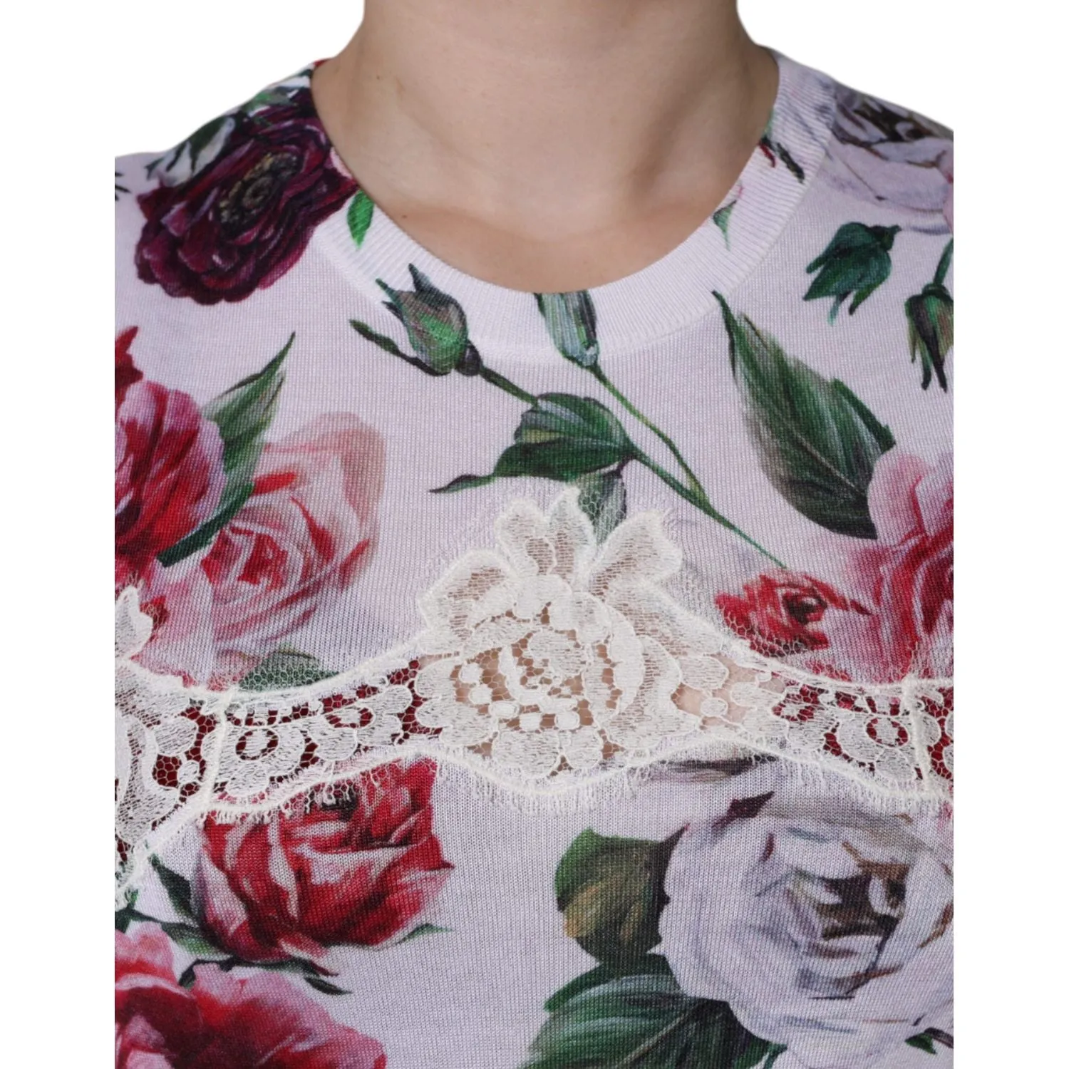 Dolce & Gabbana White Floral Lace Silk Sleeveless Tank Top