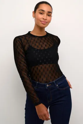 DOT MESH LS MOCK NECK TOP