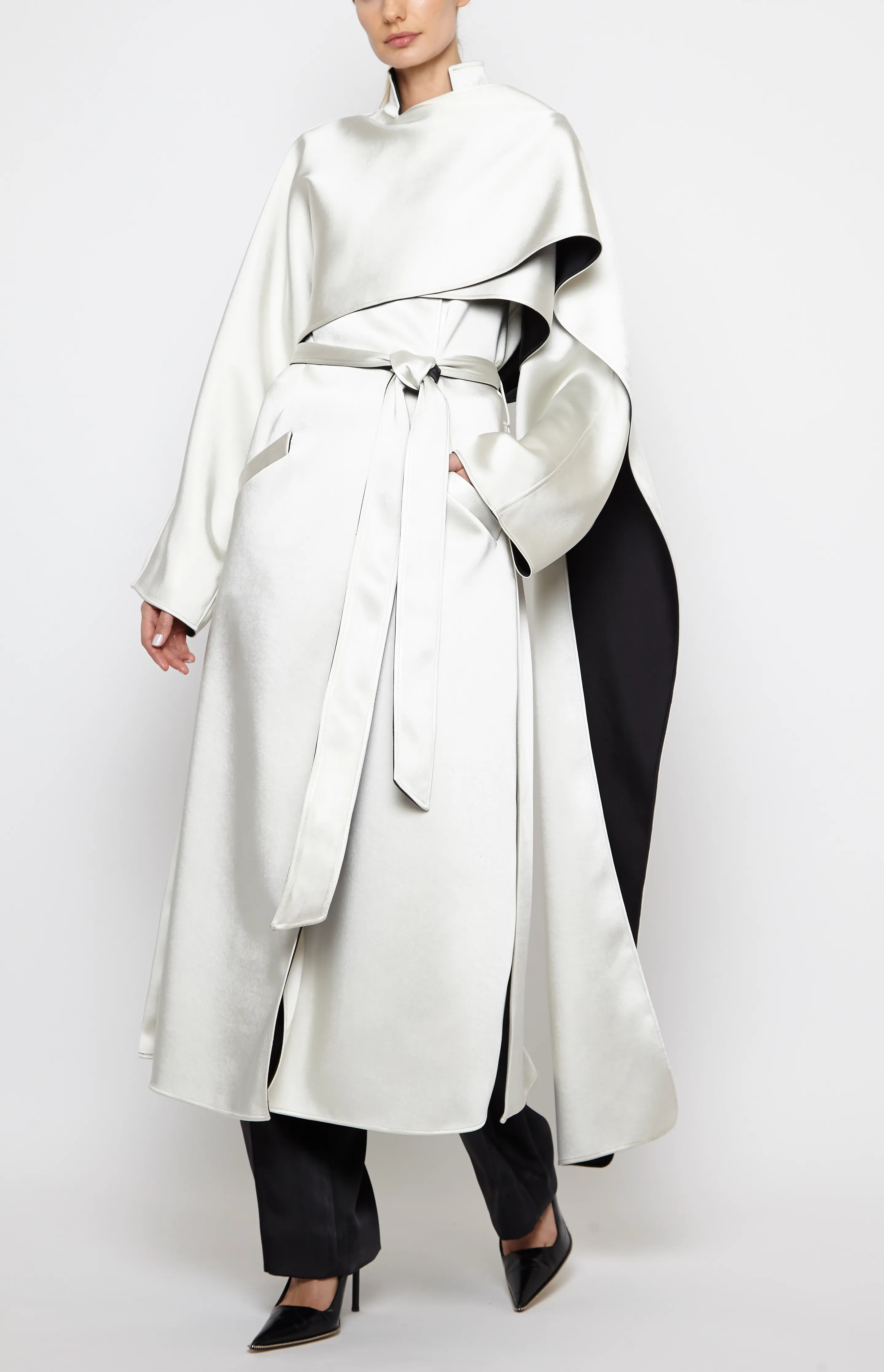 DOUBLE-FACED SATIN WRAP TRENCH COAT