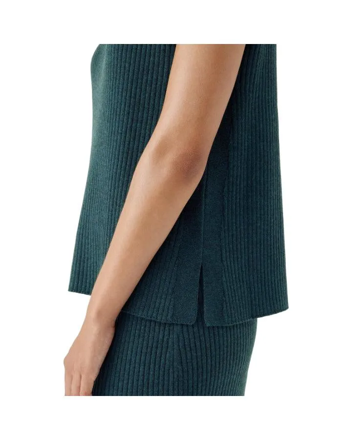 Eileen Fisher Ribbed Knit Cap Sleeve Turtleneck