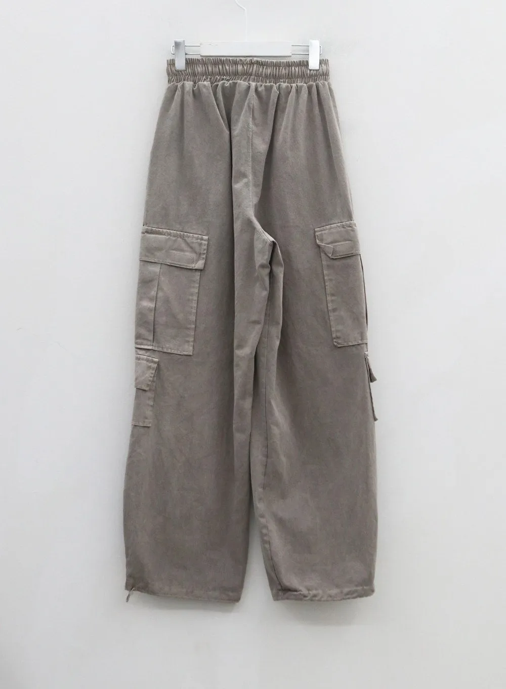 Elastic Waist Vintage Cargo Wide Pants CN03