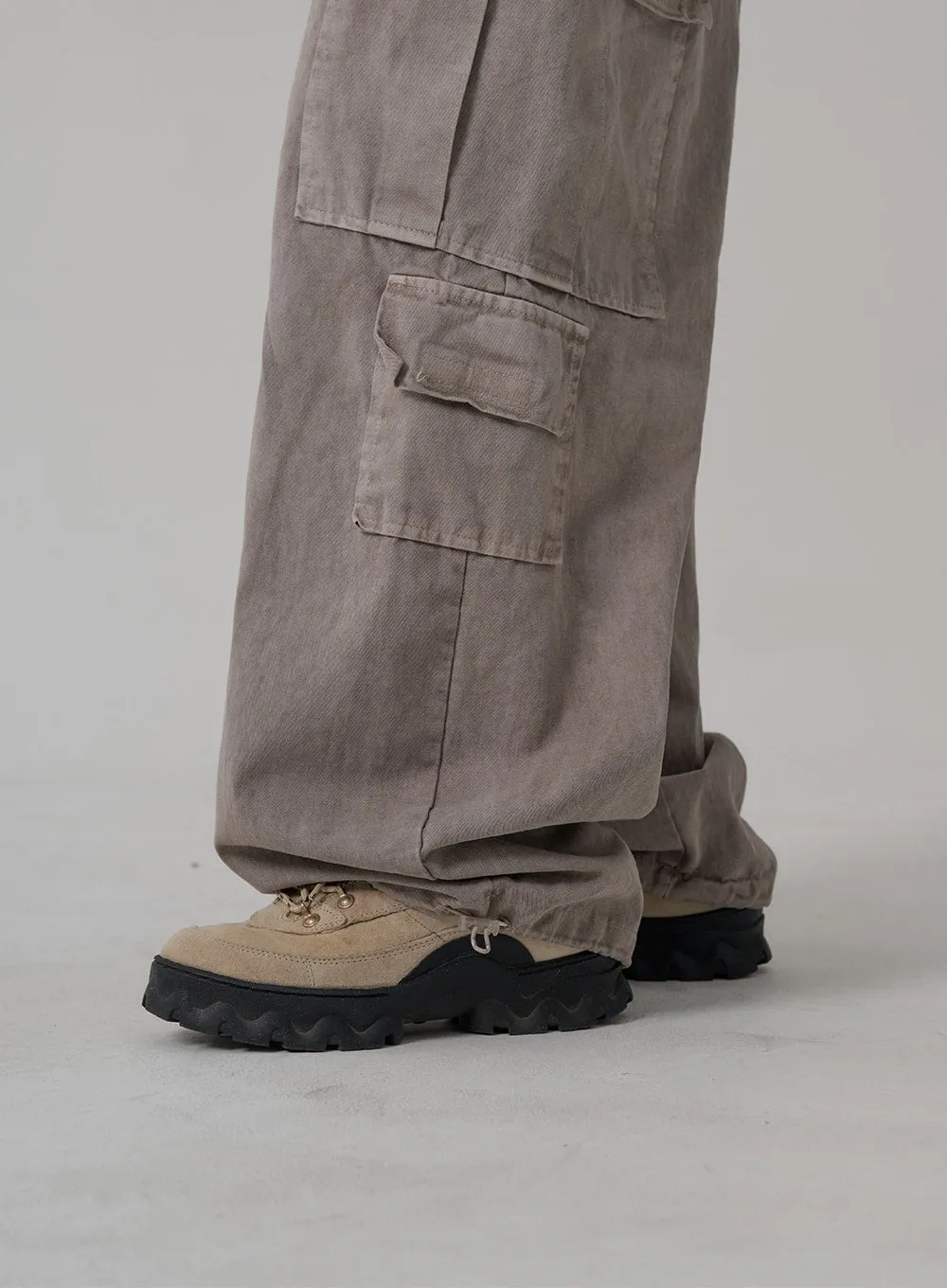 Elastic Waist Vintage Cargo Wide Pants CN03