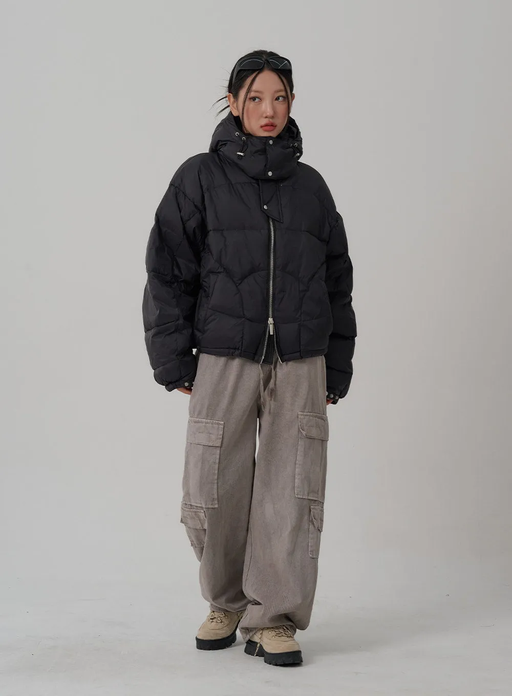 Elastic Waist Vintage Cargo Wide Pants CN03