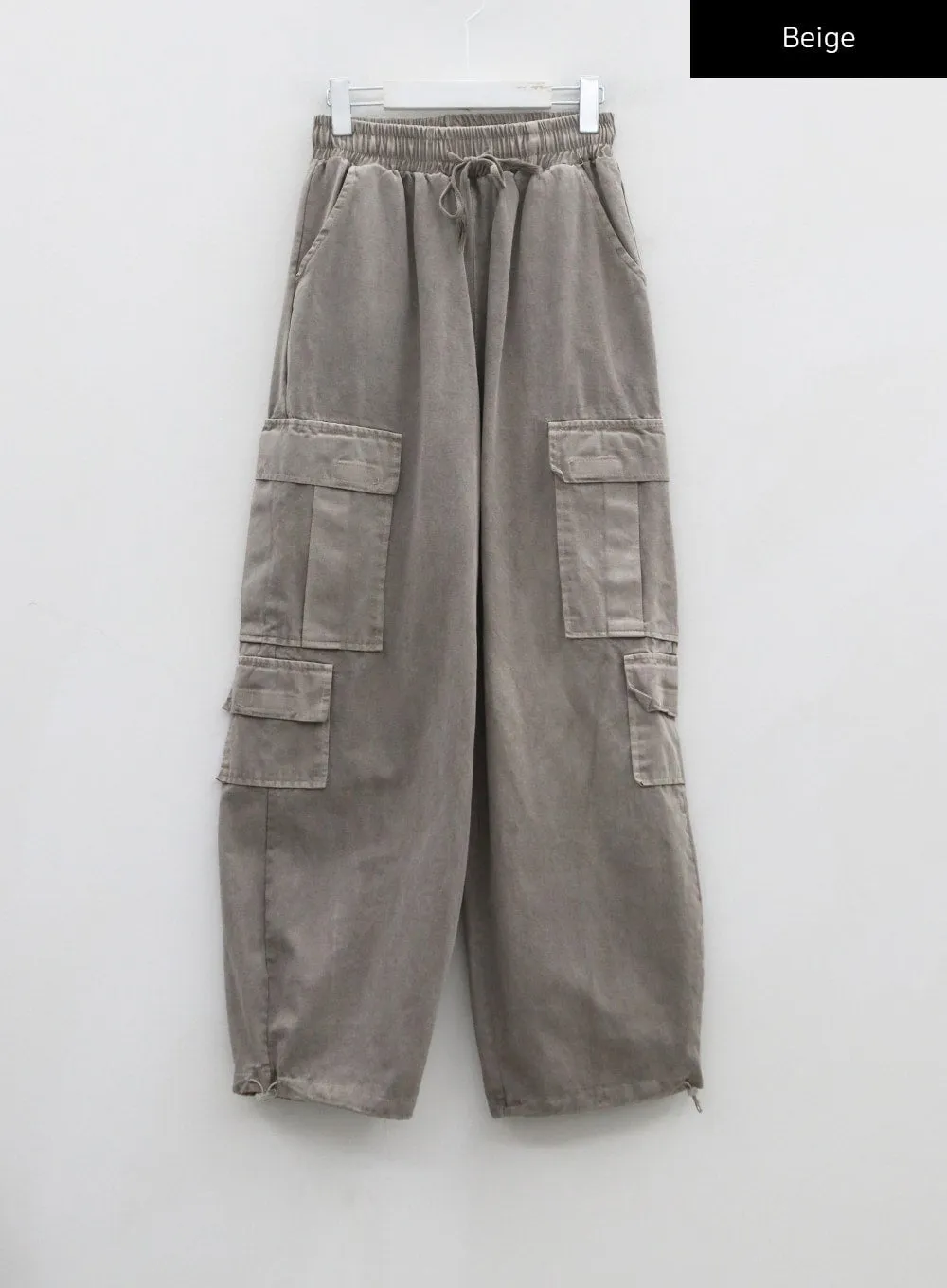 Elastic Waist Vintage Cargo Wide Pants CN03