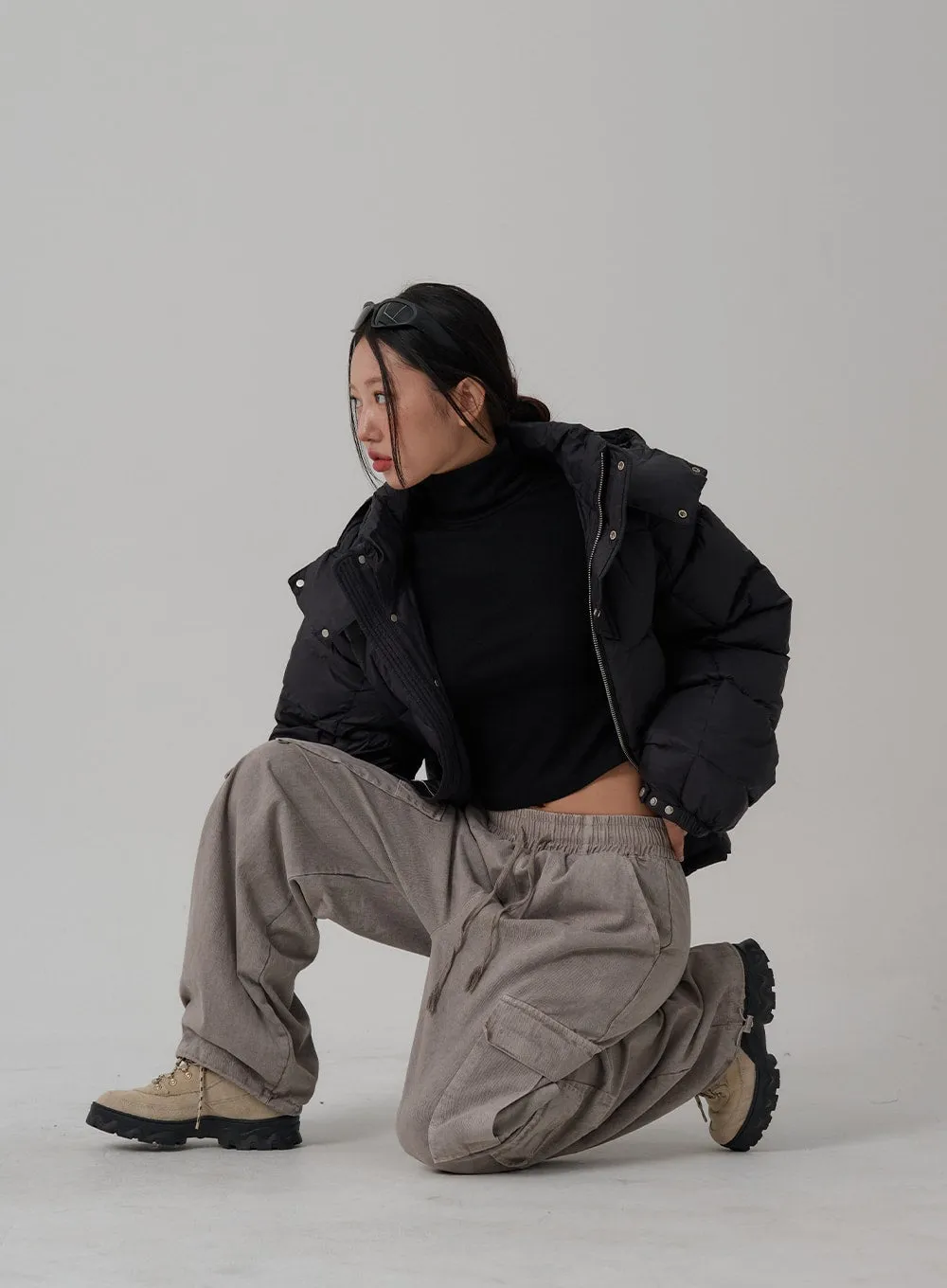 Elastic Waist Vintage Cargo Wide Pants CN03