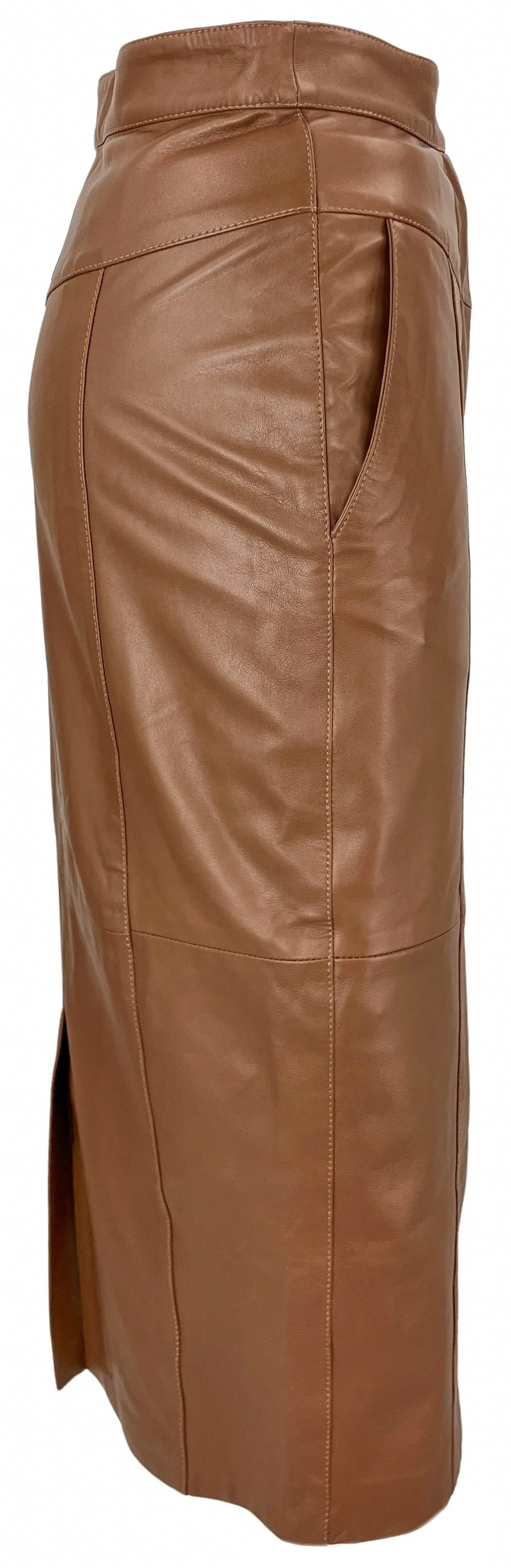 Eleventy Leather Pencil Skirt in Camel