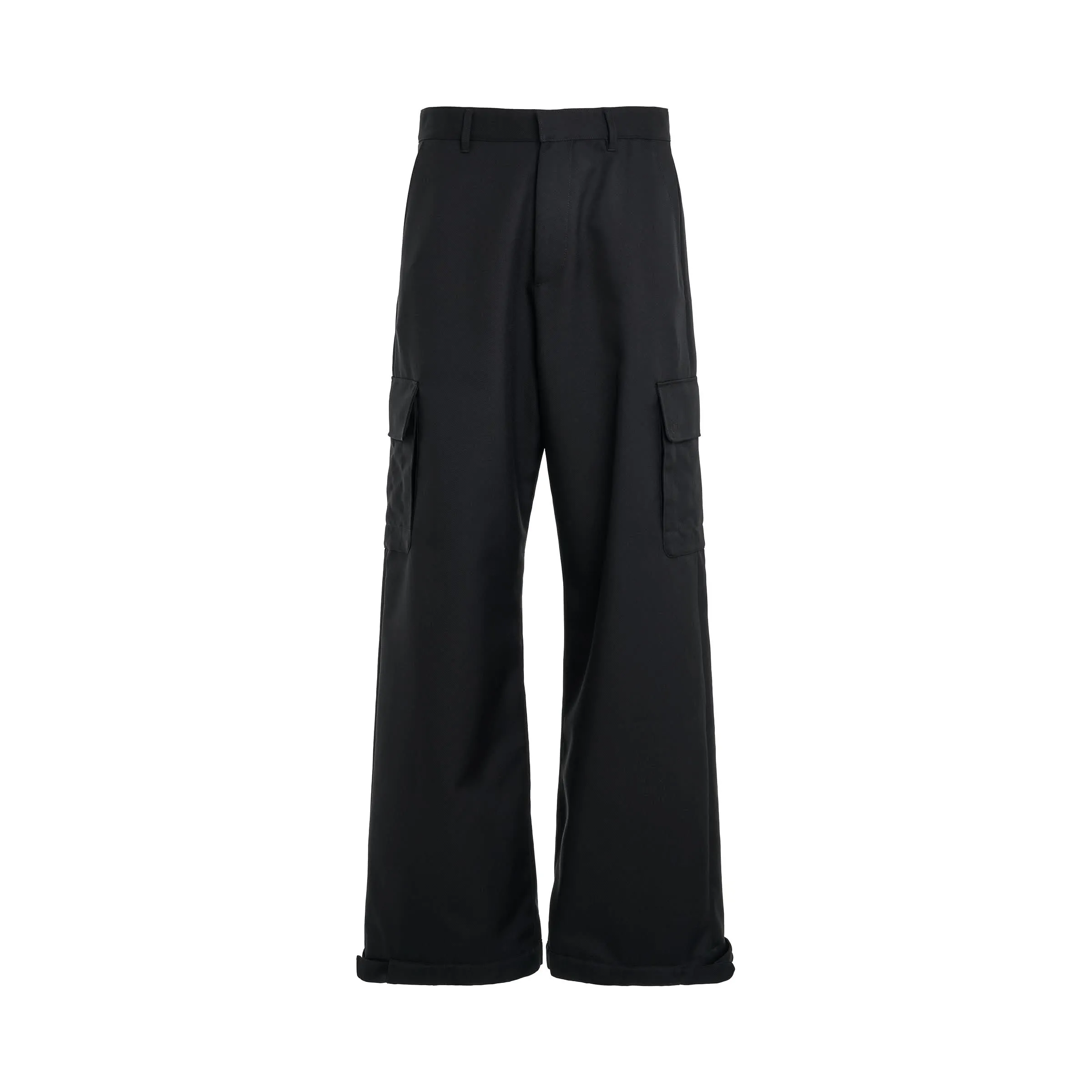 Embroidered Drill Cargo Pants in Black